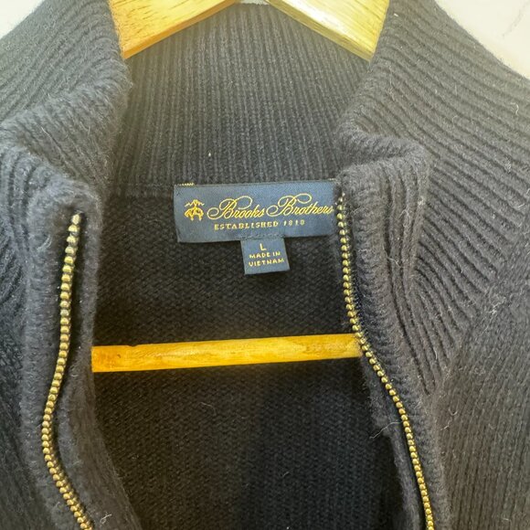 Brooks Brothers Navy Textured Striped Fine Wool Half-Zip Sweater Size L - Picture 6 of 6